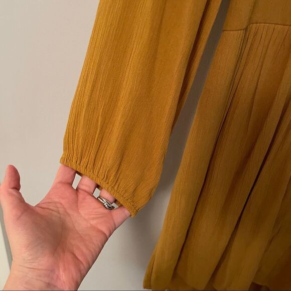Nordstrom Oversized Boho Fall Mustard Long Sleeve Dress DR2 - Picture 9 of 16